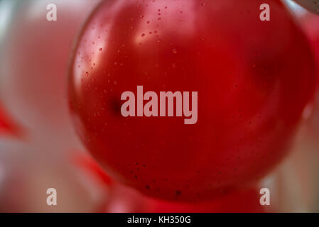 Des ballons blancs et rouges avec des gouttes de pluie Banque D'Images