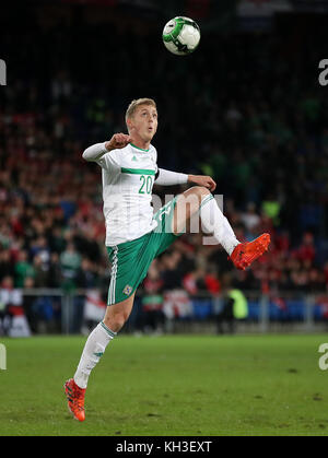 George Saville, d'Irlande du Nord, lors du deuxième match de qualification de la coupe du monde de la FIFA au parc St Jakob, Bâle. Banque D'Images