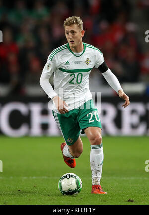 George Saville d'Irlande du Nord lors du match de deuxième manche qualificatif pour la Coupe du monde de la FIFA au St Jakob Park, Bâle. APPUYEZ SUR ASSOCIATION photo. Date de la photo : dimanche 12 novembre 2017. Voir PA Story SOCCER Suisse. Le crédit photo devrait se lire : Nick Potts/PA Wire Banque D'Images