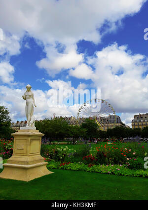 Jardin des tuileries (jardin des tuileries) et la grande roue à l'extérieur de l'hôtel du Louvre à Paris, France. Banque D'Images