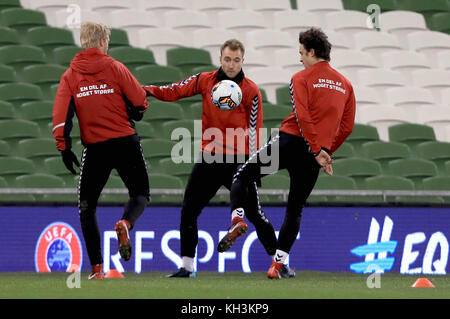 Christian Eriksen au Danemark lors d'une session d'entraînement au stade Aviva, à Dublin. Banque D'Images