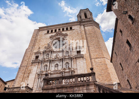 Façade ouest, la cathédrale Sainte Marie de Gérone, Gérone, Catalogne, espagne. Banque D'Images