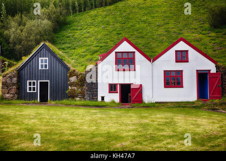 Farmhosuses islandaises traditionnelles, Skoga, sud de l'Islande Banque D'Images