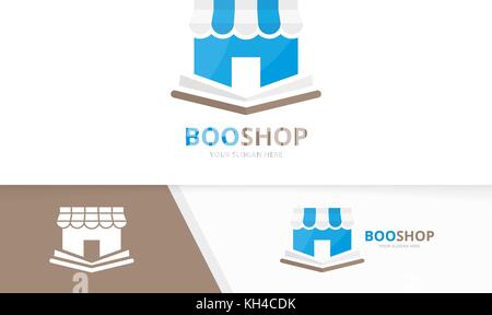Livre vecteur et store logo combinaison. Roman et symbole du marché unique ou de l'icône. bibliothèque, librairie et boutique modèle de conception de logo. Illustration de Vecteur