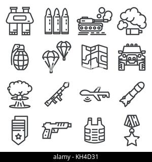 Ligne vectorielle et l'armée thème militaire icons set Illustration de Vecteur