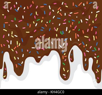 Sprinkles multicolores sur chocolat dégoulinant. Illustration de Vecteur