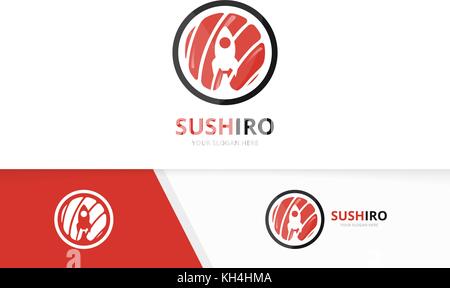 Logo vectoriel sushi et rocket combinaison. La nourriture japonaise et avion Symbole ou icône. Fruits de mer unique et logotype de vol modèle. Illustration de Vecteur