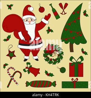 Articles de Noël et nouvel an santa set. Illustration de Vecteur