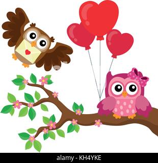 Thème libre 7 valentine hiboux - eps10 vector illustration. Illustration de Vecteur