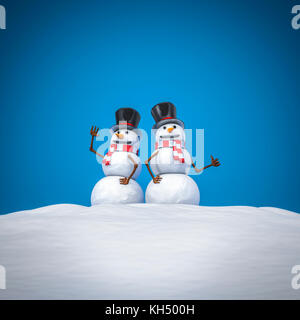 Merry paire de bonhommes / 3d illustration of snowmen with copy space Banque D'Images