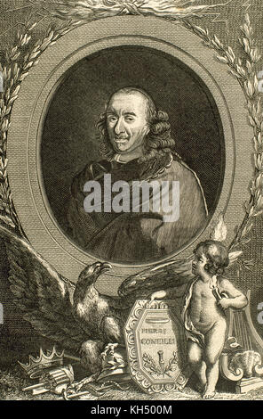 Pierre Corneille (1606-1684). Dramaturge français. Portrait. Gravure de Drosser. Banque D'Images