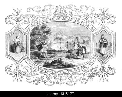 L'invasion anglo-saxonne de l'Angleterre a eu lieu à partir du milieu du cinquième au début du viie siècle, après la fin du pouvoir romain en Grande-Bretagne autour de l'an 410. Le mensuel "la vie" de l'époque est illustrée dans une série de photos. Le calendrier anglo-saxon 10/12 octobre : aka Wyn-monat ou le vin du mois : le sud de l'Angleterre était assez chaude pour de petits vignobles et les illustrations présentent un raisin presser la préparation de la vinification. Alors que sur la ferme de semences semis d'automne a eu lieu dans les champs. Pendant ce temps, les nobles et les fauconniers pris le héron et le canard sauvage. Banque D'Images