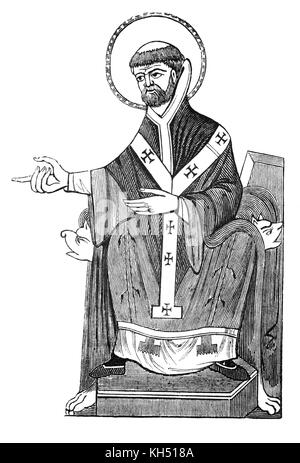 Augustin de Canterbury (né dans le premier tiers du 6e siècle - et il est mort 604) était un moine bénédictin catholique qui devint le premier archevêque de Canterbury dans l'année 597. Il est considéré comme le 'apôtre des Anglais" et l'un des fondateurs de l'Église catholique en Angleterre. En 595 le Pape Grégoire le Grand a choisi pour diriger la mission grégorienne, à la Grande-Bretagne pour christianiser le roi AEthelberht païen et son royaume de Kent du paganisme. AEthelberht avait épousé la princesse chrétienne Bertha, qui devait exercer une certaine influence sur son mari. Banque D'Images