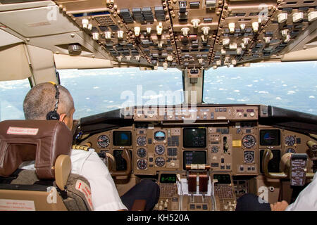 L'Afrique du Sud, l'intérieur d'un Boeing 767 d'el al-cockpit au décollage à partir de Johannesburg Banque D'Images