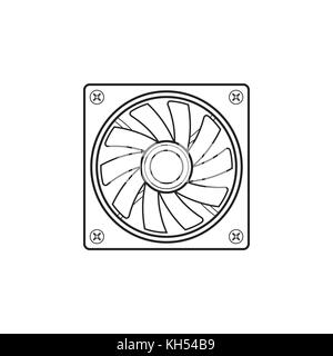 Vector design contour noir monochrome refroidisseur ventilateur air ordinateur illustration de l'appareil isolé sur fond blanc Illustration de Vecteur