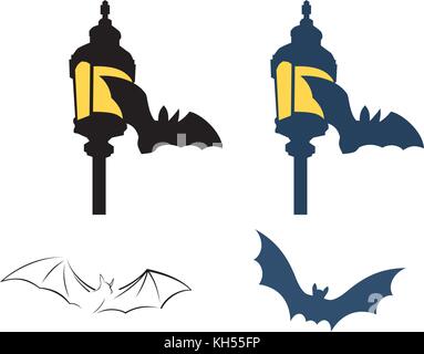 Silhouette vecteur d'une chauve-souris. une chauve-souris et une lanterne Illustration de Vecteur