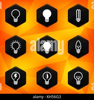 Les ampoules. icons set hexagonal sur fond orange résumé. vector illustration en eps10 Illustration de Vecteur