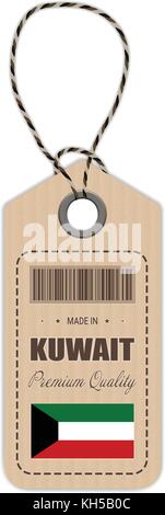 Hang tag faite au Koweït avec l'icône en forme de drapeau isolé sur un fond blanc. vector illustration. Illustration de Vecteur