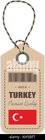 Hang tag faite en Turquie avec l'icône en forme de drapeau isolé sur un fond blanc. vector illustration. Illustration de Vecteur