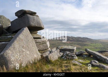 À l'égard Brown Willy de Tor, un pic sur Bodmin Moor, une zone de haute lande de granit dans le nord-est de Cornwall, UK. Banque D'Images