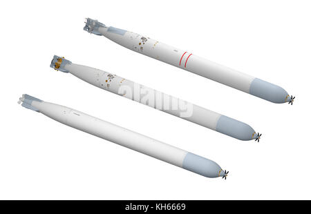 Trois sortes de torpilles isolées sur blanc. rendu 3d. Banque D'Images