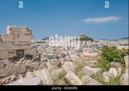 Vue aérienne d'Athènes et le mont Lycabette de l'acropolis Banque D'Images