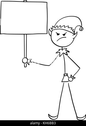 Illustration de dessin animé de Noël Le Père Noël en colère elf holding empty blank sign. Illustration de Vecteur