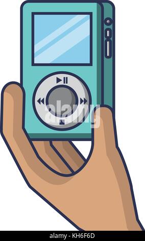 Hand holding mp player gadget afficher la technologie moderne Illustration de Vecteur