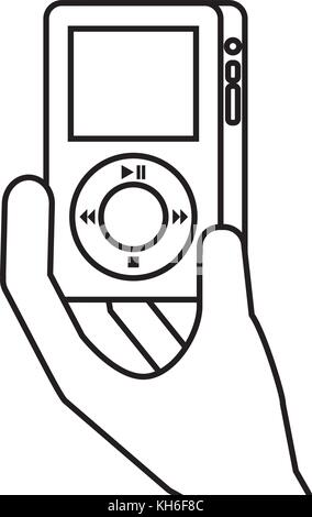 Hand holding mp player gadget afficher la technologie moderne Illustration de Vecteur