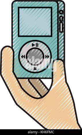 Hand holding mp player gadget afficher la technologie moderne Illustration de Vecteur