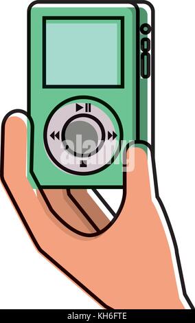 Hand holding mp player gadget afficher la technologie moderne Illustration de Vecteur