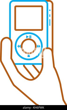 Hand holding mp player gadget afficher la technologie moderne Illustration de Vecteur