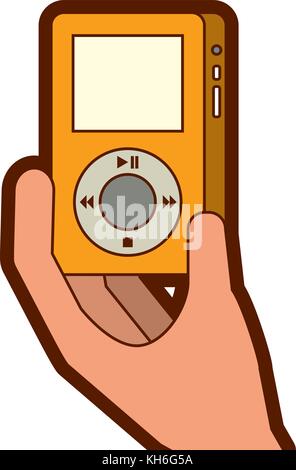 Hand holding mp player gadget afficher la technologie moderne Illustration de Vecteur