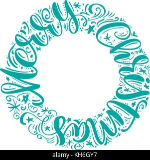 Joyeux noël part lettrage-texte écrit dans un cercle. vecteur fait main collection calligraphie style scandinave. Illustration de Vecteur