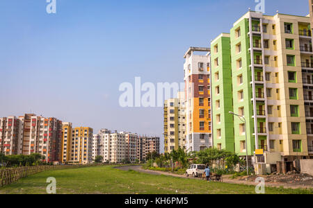 Quartier résidentiel avec des grands immeubles d'habitation à la ville de rajarhat Calcutta, Inde. Banque D'Images