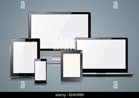 Icône gadget smartphone, tablette, livre, reader, moniteur, pc, ordinateur portable. Illustration de Vecteur