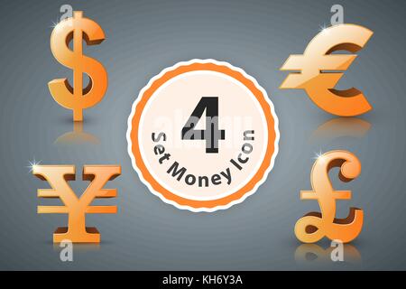 L'icône de l'argent dollar, euro, livre sterling, yen. Illustration de Vecteur
