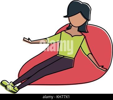 Jeune femme assise sur bean bag Illustration de Vecteur