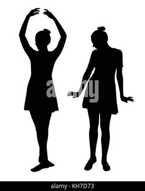 Jeu de silhouettes réalistes de cute et danse debout mesdames, isolé sur fond blanc - vector Illustration de Vecteur