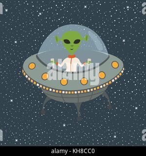Alien cartoon en soucoupe volante Illustration de Vecteur