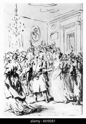 Polonaise - croquis par Jan Piotr Norblin. Slow Dance d'origine polonaise. Banque D'Images