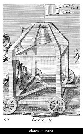 Carroccio - processional, bell. Illustration de Filippo Bonanni's "Gabinetto Armonico" publié en 1723, l'Illustration 105. Banque D'Images