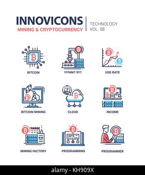 L'exploitation minière et cryptocurrency - conception ligne icons set Illustration de Vecteur