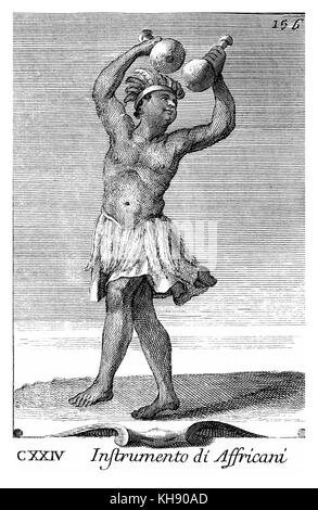 Instrumento di Affricani - maracas africaine. Illustration de Filippo Bonanni's "Gabinetto Armonico" publié en 1723, l'Illustration 124. Banque D'Images