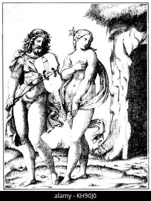 Orpheus (avec viola da braccio) et d'Eurydice. Gravure par Marc Aantonio Raimondi, graveur italien, ch. 1480 - c. 1534. Banque D'Images