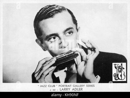 Larry Adler - portrait. American virtuose de l'harmonica. Connu pour des collaborations avec des musiciens comme Sting, George Gershwin, Kate Bush et le compositeur Ralph Vaughan Williams. (Lawrence 'Larry' Cecil Adler) 10 février 1914 - 7 août 2001. N° 32 à partir de 'Jazz Club' Portrait Gallery Series. Banque D'Images