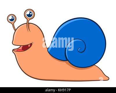 Cartoon illustration d'un escargot mignon personnage avec shell bleu - vector Illustration de Vecteur