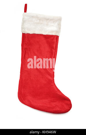 Chaussette de Noël rouge isolé sur fond blanc. Banque D'Images