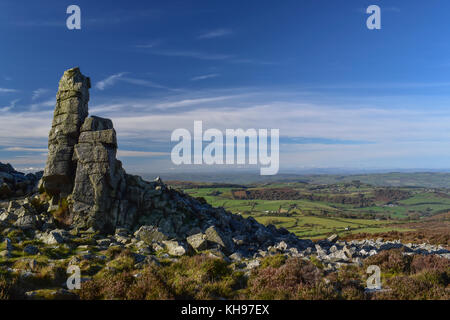 Rock formations sur les stiperstones dans le Shropshire, zone d'une beauté naturelle. Banque D'Images