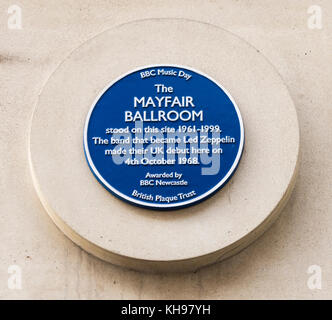 Plaque bleue LED Zeppelin/Mayfair Ballroom. Newcastle upon Tyne, Angleterre. ROYAUME-UNI Banque D'Images